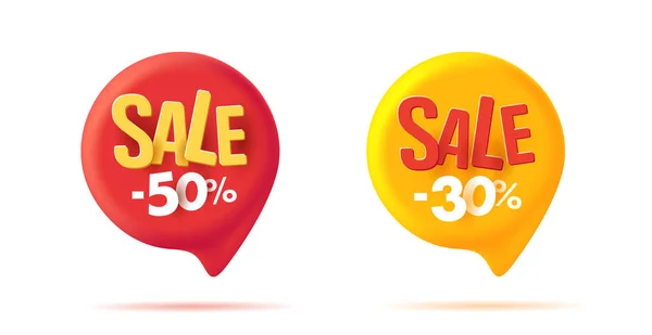 Set Speech Bubbles Tags Illustration Withdiscount Percent Red Yellow Colors — Stock Vector