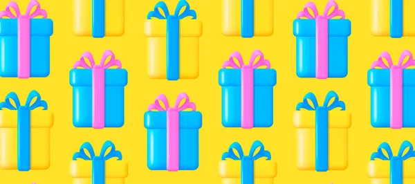 Vektor Muster Mit Geschenkboxen Blauen Und Gelben Farben Und Baw — Stockvektor