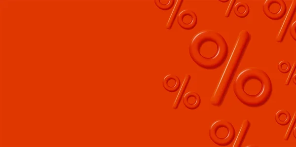 Banner rojo de la venta con monocromo 3d por ciento símbolo gráfico y lugar en blanco para el texto promocional — Archivo Imágenes Vectoriales