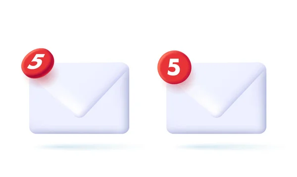 Ikon pesan masuk dengan notifikasi dalam lingkaran merah di atas ikon amplop, ilustrasi render 3d - Stok Vektor