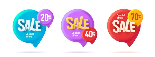 Set Speech Bubbles Tags Illustration Discounts Colorful Volume Graphic Promo — Stock Vector