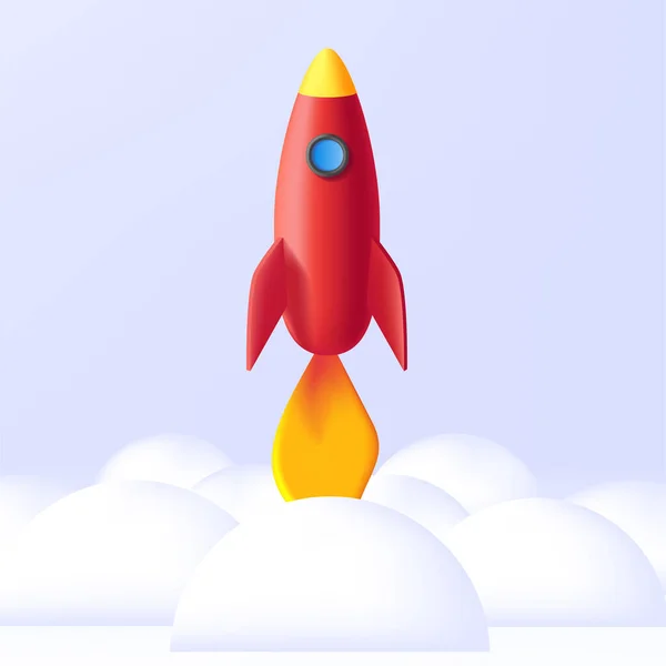 Modern Digital Red Rocket Render Fluindo Nuvens Gráfico Estilizado — Vetor de Stock