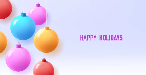 Boules Noël Colorées Suspendues Haut Avec Placard Vacances Heureux Sur — Image vectorielle