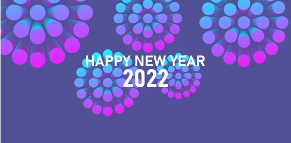 3D风格烟火 带有2022年新年问候 深蓝色和紫色夜晚背景 — 图库矢量图片
