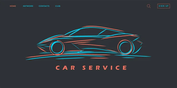 Car Silhouette Lines Concept Web Banner Car Service Company Linear —  Vetores de Stock