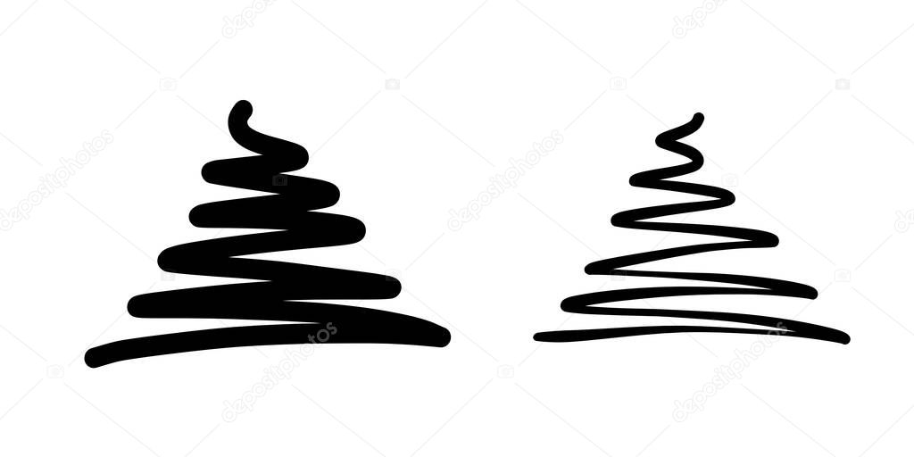 Cristmas tree stylized graphic element, brush stroke creating stylized line as tree, graphic element