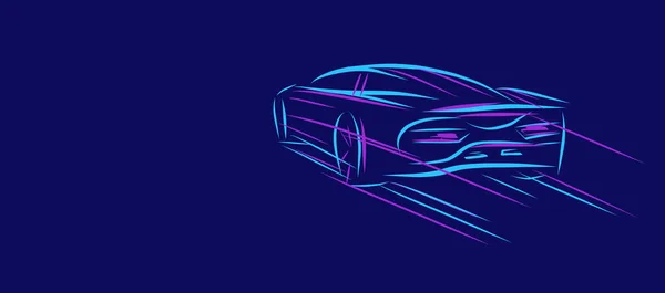 Bir Spor Arabanın Çizgi Çizimi Bsck Görünümü Yüksek Hızda Sürüş — Stok Vektör