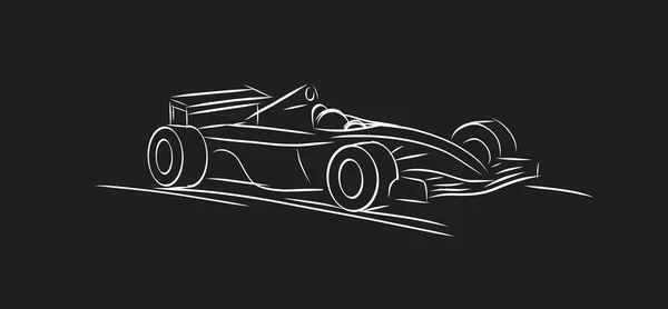 Linear Sketch Illustration Bolide Racing Car White Line Black Backdrop —  Vetores de Stock