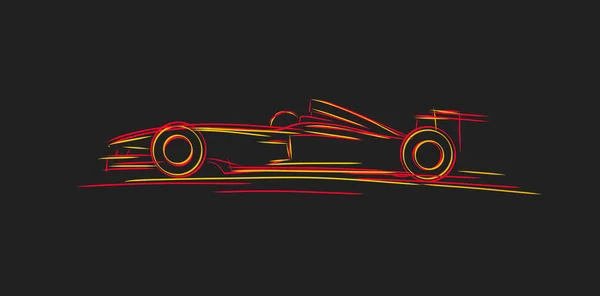 Bolide sport car side view line sketch illustration, bright red and orange lines creating car silhouette — стоковий вектор