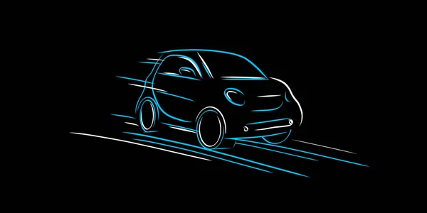 Dynamic composition with compact city car line illustration of vehicle silhouette, sketch graphic — Vettoriale Stock