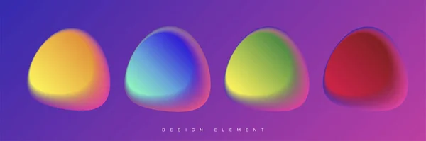 Set bentuk abstrak warna cair bulat. Unsur gradien neon cair, elemen dinamis trendi Futuristik. - Stok Vektor