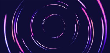 Neon ışıkları daireler çizerek merkeze giden tünel oluştururken soyut arkaplan