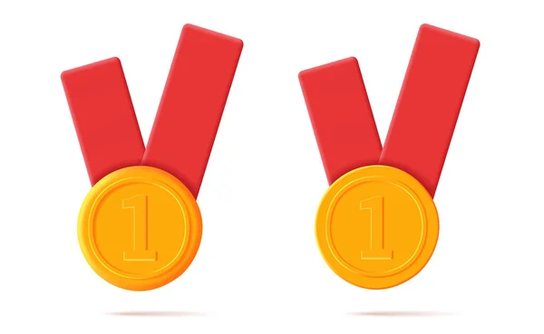 Competition winner award, golden first place medal in two variants more volume and more flat 3d — Stock Vector
