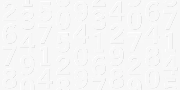 Белый монохромный узор с объемными трехмерными цифрами на нем, игра света и тени, буквы, формирующие текстуру, обложка обоев — стоковый вектор