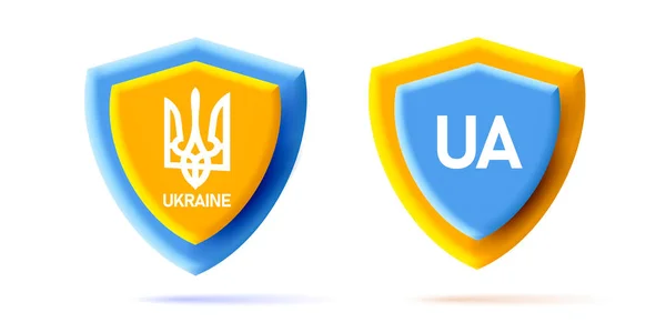 Щит для герба України, щит і тризуб зроблені з жовтих і синіх ізольованих цифрових емблем. — стоковий вектор