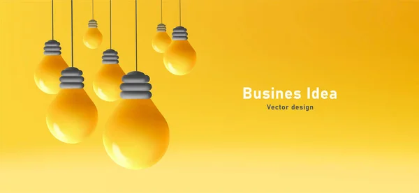 Business idea poster with light bulbs hanging on yellow background — стоковый вектор