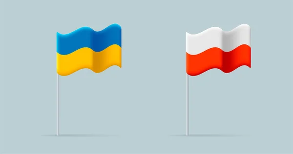 3d ікони українського та польського прапорів, сучасний стиль 3d рендерингу — стоковий вектор