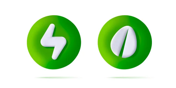 Set of 3d icons for green eco with leaf and energy sign — Image vectorielle