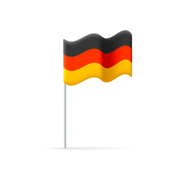 3d icon of a Germany flag curved on wind with a stick — ストックベクタ