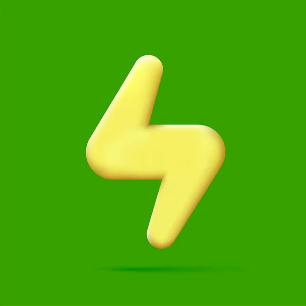 Ikon tanda 3d energi, ikon digital petir pada latar belakang hijau - Stok Vektor