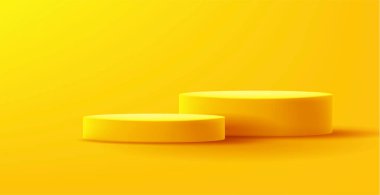 Ürünlerinizin tanıtımı için sarı 3D boş podyum, parlak çizim grafikleri