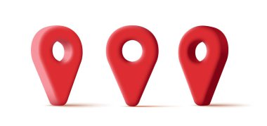 farklı perspektifte kırmızı navigasyon coğrafi konumlandırma simgesi 3d