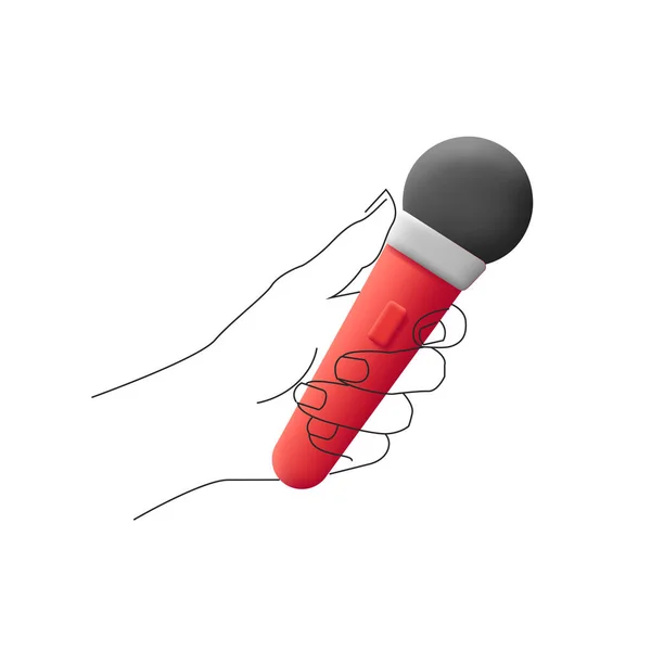 Иллюстрация линейной руки с трехмерным красным микрофоном — стоковый вектор