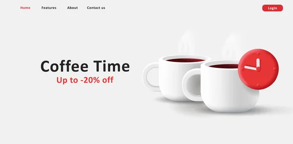 Coffee Tea Cups Web Banner White - Stok Vektor