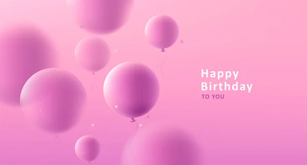 Happy Birthday Rosa Glückwunschkarte Mit Runden Luftballons Vektorillustration — Stockvektor