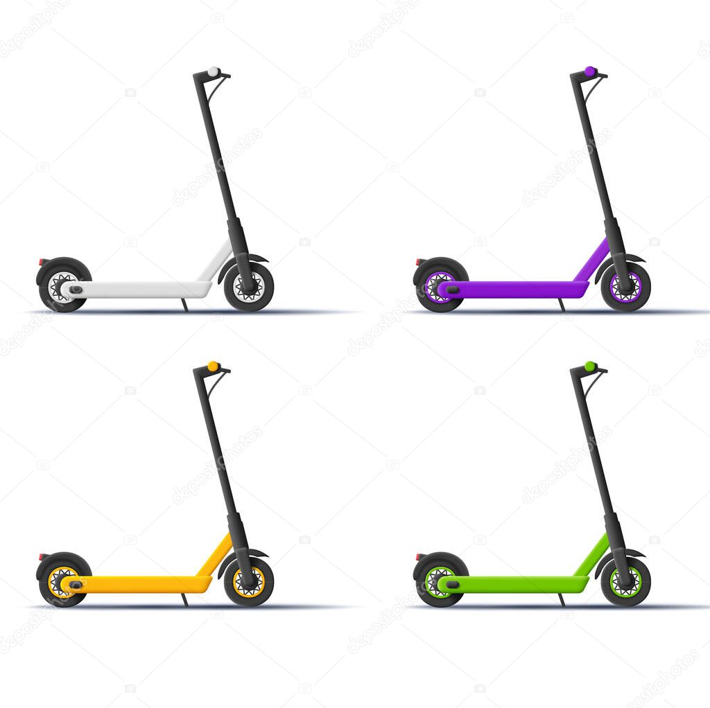 Set of 3d scooters illustrations in different colors