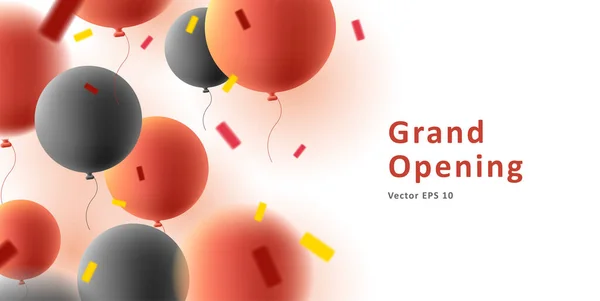Grand Opening Poster Realistic Black Red Blurred Balloons Confetti Vector — Stock Vector