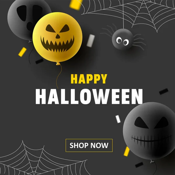 Halloween Card Balloons Scary Faces Spiders Vector Illustration — Stockvektor