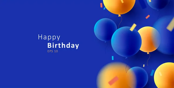 Happy Birthday Greeting Blue Yellow Air Balloons Vector Illustration — Vetor de Stock