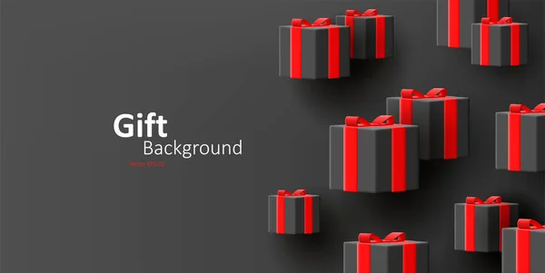 Chute Boîtes Cadeaux Noires Avec Des Rubans Rouges Sur Fond — Image vectorielle