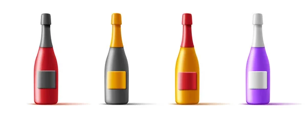 異なる色のスパークリングワインのセットOd 3Dワインボトル ベクトルイラスト — ストックベクタ