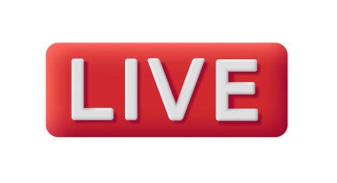 3D etiketli, kırmızı rozetli, beyaz harfli, izole edilmiş.