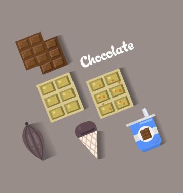 Çikolata Simgesi Seti. Yiyecek ve Çikolatayla İlgili Elementler. Düz Çizim