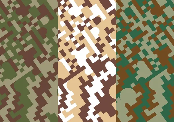 Militar Verde Marrón Píxel Geométrico Camuflaje — Vector de stock