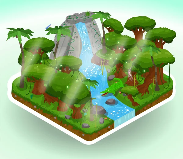 Paisagem Isométrica Selva Ilustração Vetor Floresta Tropical Isométrica — Vetor de Stock