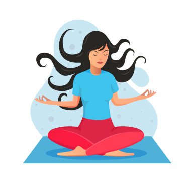 Lotus pozisyonu neşeli Yoga kız. Vektör, illüstrasyon