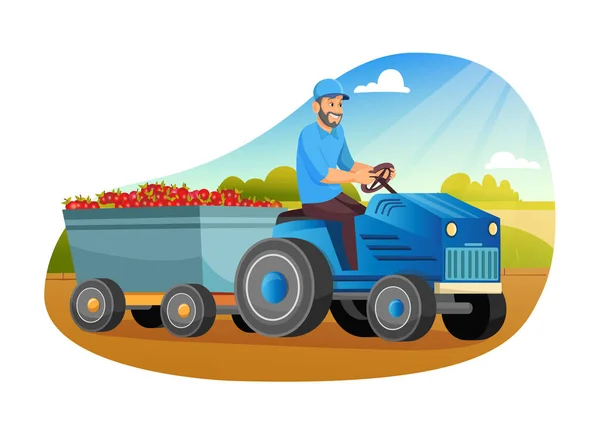 Agricultores Cargando Manzanas Tractor Trailer Alimentos Ecológicos Cultivados Granja Productos —  Fotos de Stock
