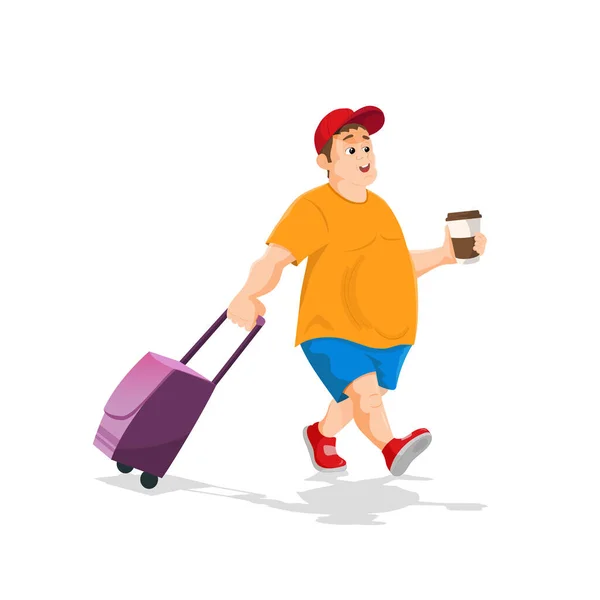Travelling Man Going Vacation Portrait Traveler Tourist Travel Bag White — Stock vektor