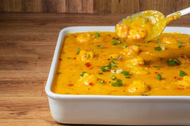 Cassava and shrimp cream. Typical Brazilian dish 