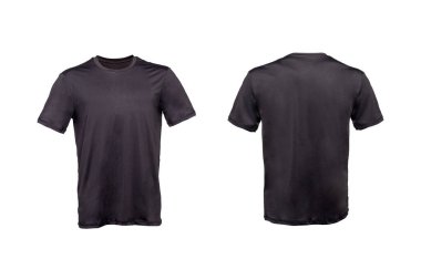 Front and back black t-shirts used as design template. isolated on white background