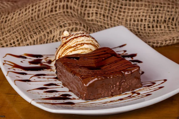 Brownie Σοκολάτα Παγωτό Βανίλια — Φωτογραφία Αρχείου