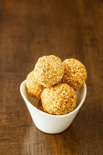 sesame seed or til laddoo, a Maharashtrian sweet