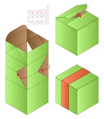 Kutu ambalajı ölü şablon tasarımı. 3d maketi