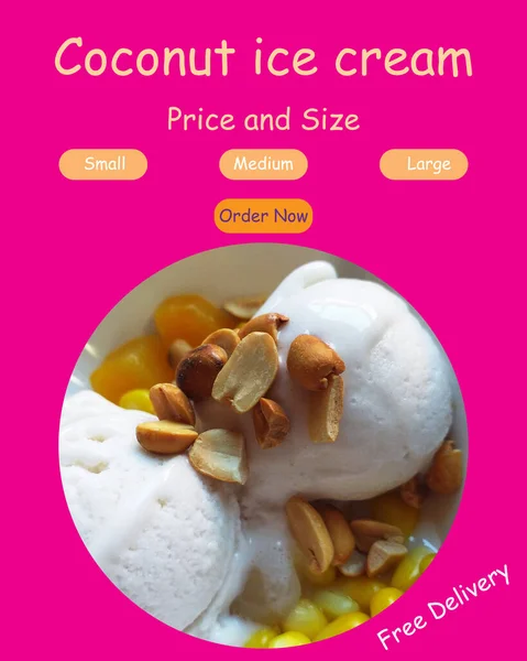 Coconut ice cream sprinkled with nuts, corn, and potatoes Menu.