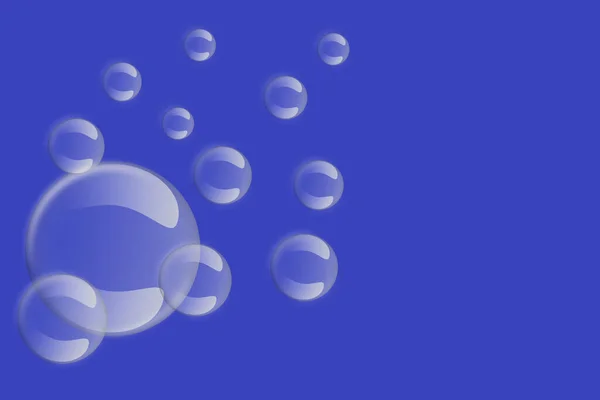 Pattern with transparent floating soap bubbles on blue background.