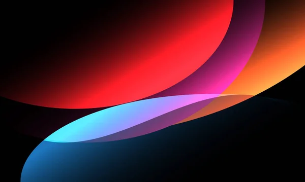 Abstract colorful geometric curve shapes on black background.